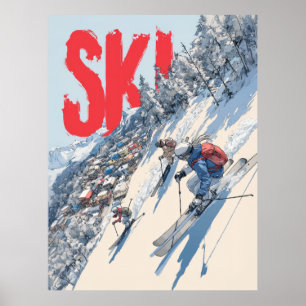 Ski Adventure on Mountain Slope Poster
