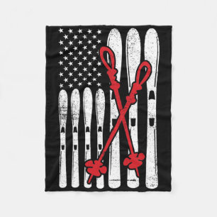 Ski American Flag Skiing For Women Men Fleece Blanket