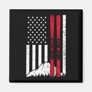 Ski american flag skiing patriotic skier 4th of magnet