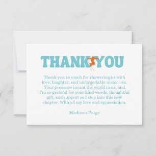 Ski Après Winter Bachelorette Turquoise Orange Thank You Card