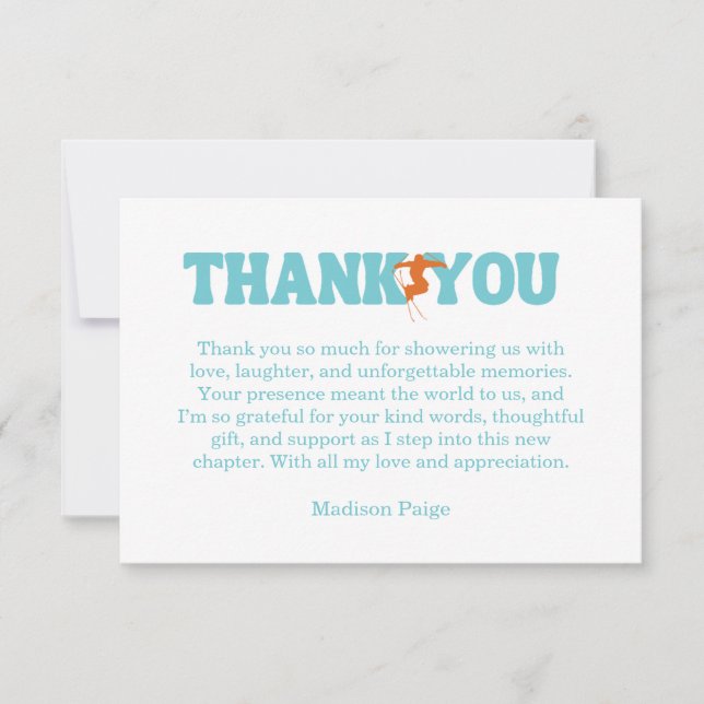Ski Après Winter Bachelorette Turquoise Orange Thank You Card (Front)