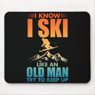 Ski art for grandpa men skiing nordic skier skiing mouse mat