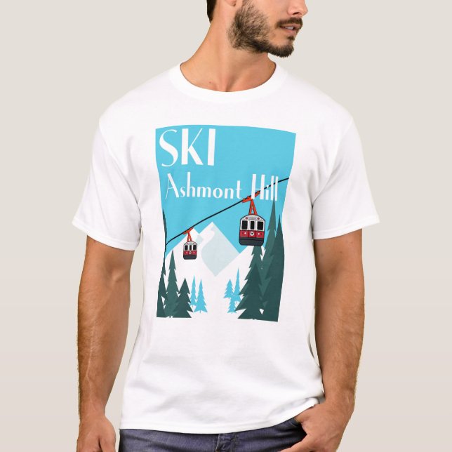 Ski Ashmont Hill Retro Ski Poster Style - White  T-Shirt (Front)