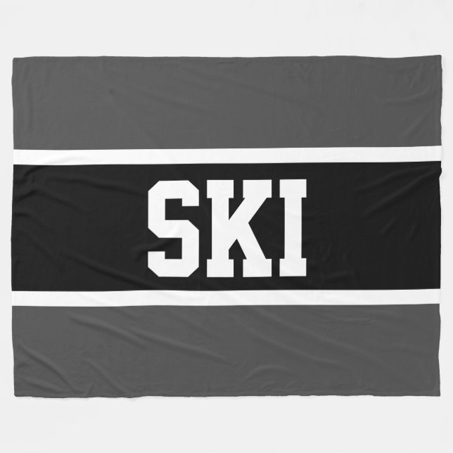 SKI Athletic Sporty Bold Black White Grey Stripes Fleece Blanket (Front (Horizontal))