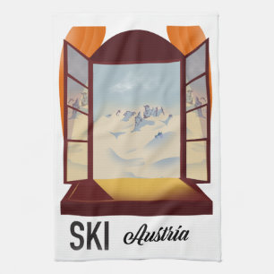 Ski Austria window travel poster. Tea Towel