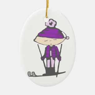 Ski babe ceramic tree decoration