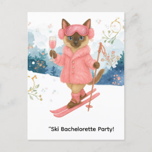 Ski Bachelorette Party for cat Lovers Invitation Postcard