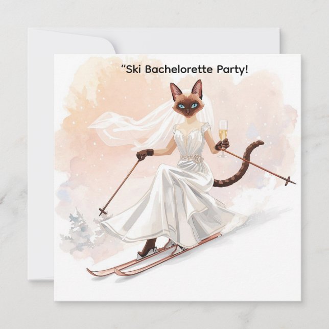 Ski Bachelorette Party for cat Lovers Save The Date (Front)