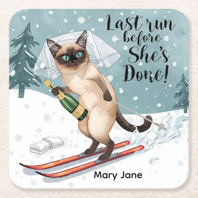 Ski Bachelorette Party Sticker  Bride on the Slope Square Paper Coaster (Front)