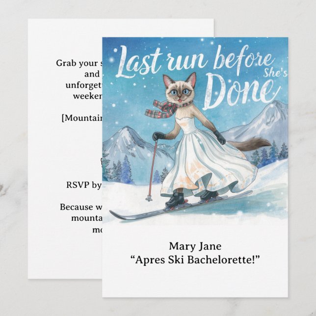 Ski Bachelorette Weekend Bride on the Slopes Invitation (Front/Back)