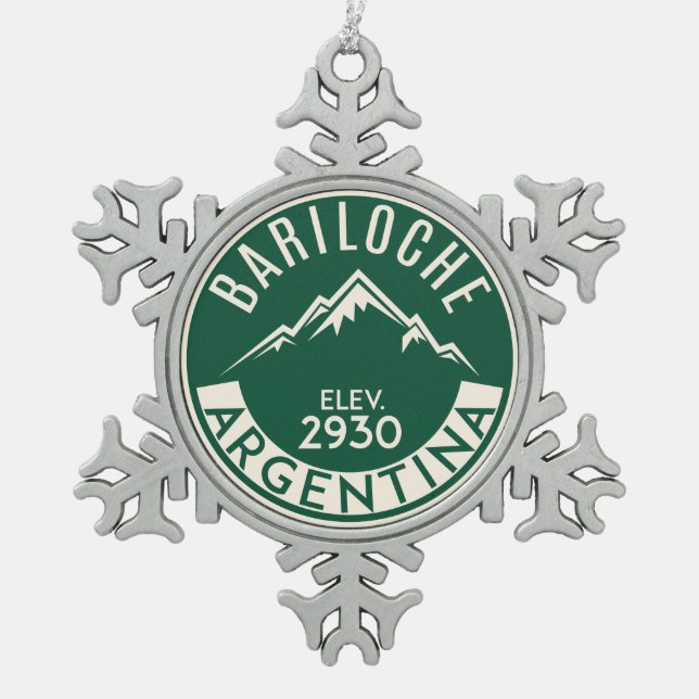 Ski Bariloche Argentina Skiing Snowflake Pewter Christmas Ornament (Front)