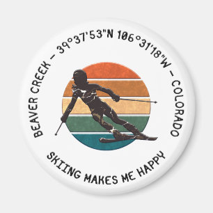 Ski Beaver Creek, Colorado - Lady Skier Black Text Magnet