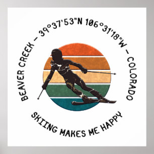 Ski Beaver Creek, Colorado - Lady Skier Black Text Poster