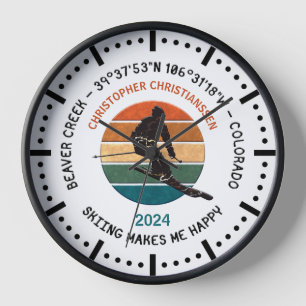 Ski Beaver Creek, Colorado - Man Skier, Black Text Clock