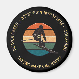 Ski Beaver Creek, Colorado - Man Skier Yellow Text Magnet