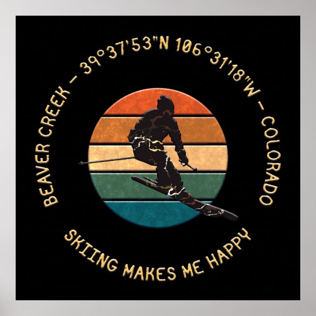 Ski Beaver Creek, Colorado - Man Skier Yellow Text Poster (Front)