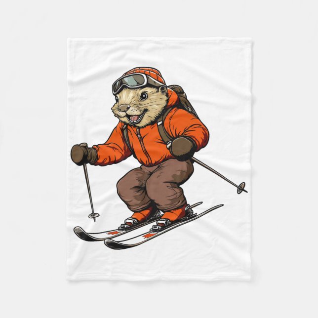 Ski Beaver  Fleece Blanket (Front)