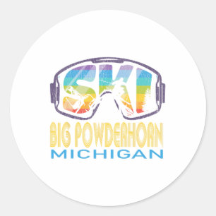 Ski Big Powderhorn Michigan Skiing Vacation Classic Round Sticker