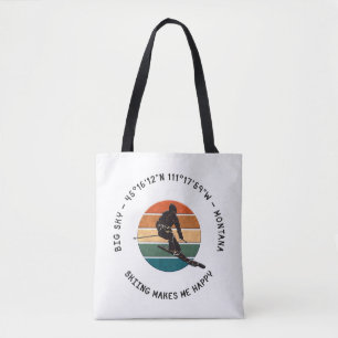 Ski Big Sky, Montana - Man Skier, Black Text Tote Bag