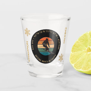Ski Big Sky, Montana - Man Skier, Yellow Text Shot Glass