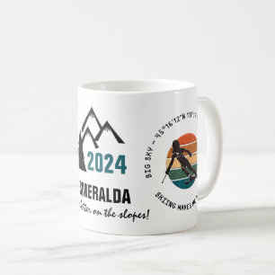 Ski Big Sky, Montana - Woman Skier, Black Text Coffee Mug