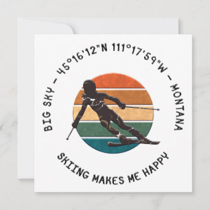 Ski Big Sky, Montana - Woman Skier, Black Text Holiday Card