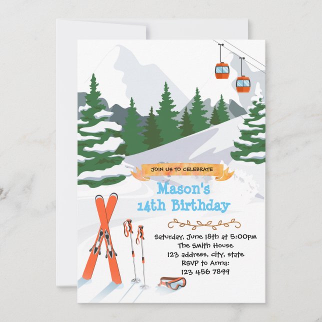 Ski birthday party invitation (Front)