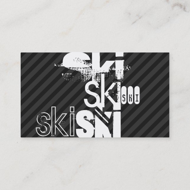 Ski; Black & Dark Grey Stripes Business Card (Back)