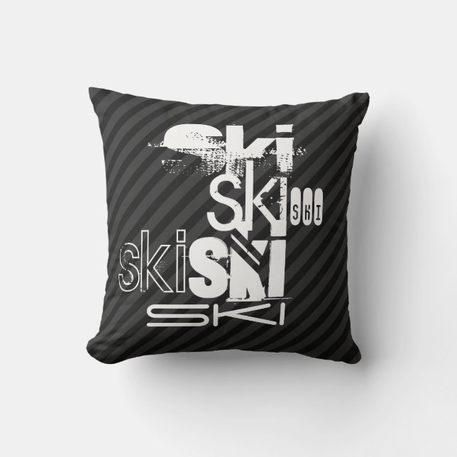 Ski; Black & Dark Grey Stripes Cushion (Front)