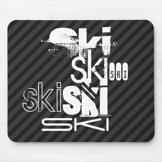 Ski; Black & Dark Grey Stripes Mouse Mat (Front)
