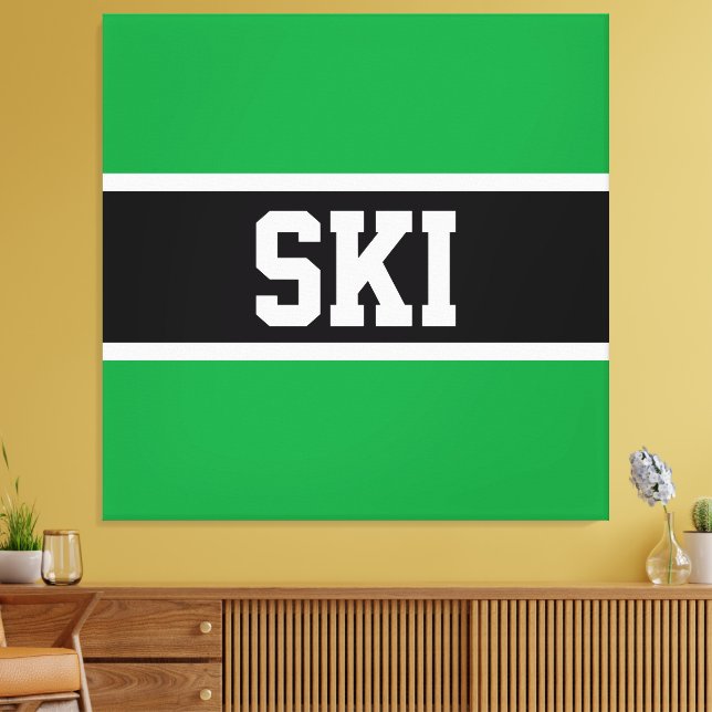 SKI Bold Sporty Bright Green Black White Stripes Canvas Print (Insitu(LivingRoom))