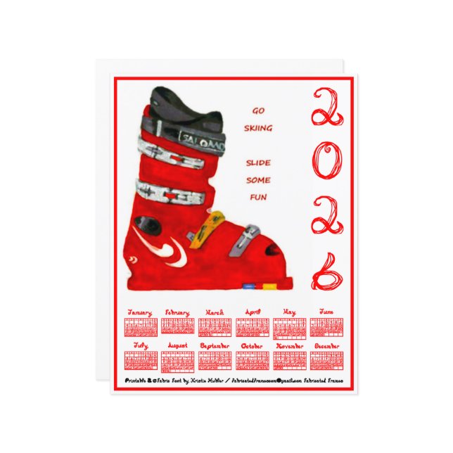 Ski Boot Go Skiing Slide Some Fun 2026 Calendar (Front/Back In Situ)