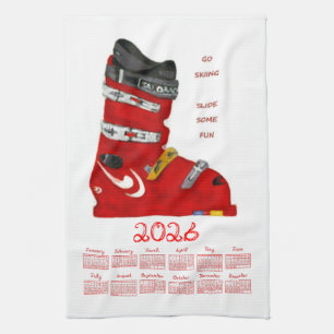 Ski Boot Go Skiing Slide Some Fun 2026 Calendar Tea Towel