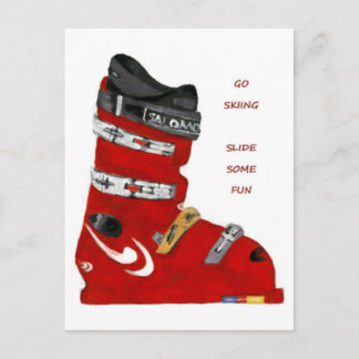 ski boot go skiing slide some fun postcard