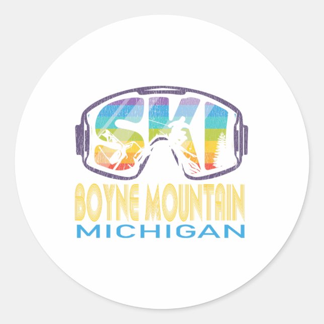 Ski Boyne Mountain Michigan Skiing Vacation  Classic Round Sticker (Front)