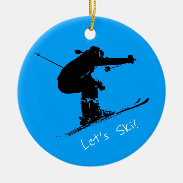 Ski Bum - Downhill Skier Ceramic Tree Decoration (Front)