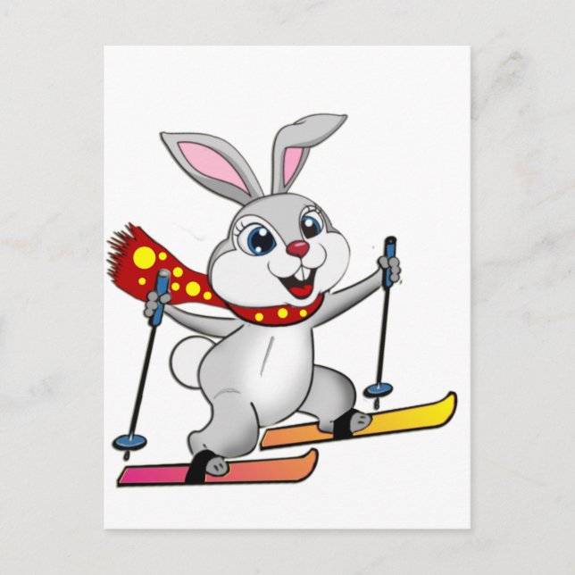 Ski Bunny - Funny and Cute Cartoon Postcard (Front)