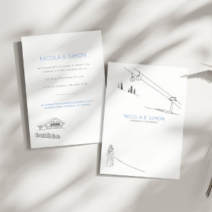 Ski Cable Cars Couple Embracing Snow-capped Peaks Invitation
