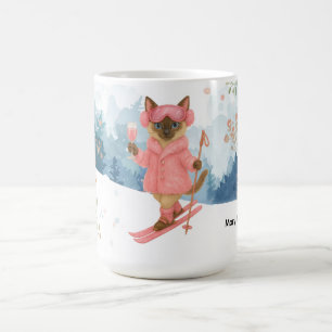 Ski Cat is skiing in Pink Bachelorette Party  Coffee Mug