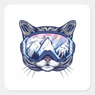SKI CAT SQUARE STICKER