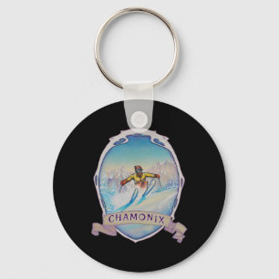 Ski Chamonix, France Vintage Snow Skiing Vacation Key Ring