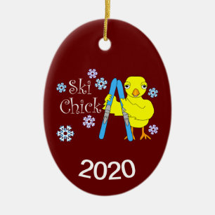 Ski Chick Text Ceramic Tree Decoration