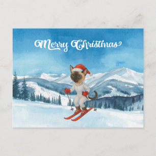 Ski Christmas for Cat Santa Claus Siamese Cat fan Holiday Postcard