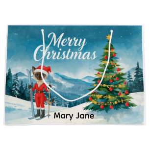 Ski Christmas for Santa Siamese Cat Lovers Snowy Large Gift Bag