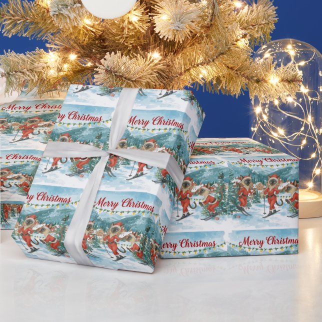 Ski Christmas SiameseCat  CatLovers Winter Holiday Wrapping Paper (Holidays)