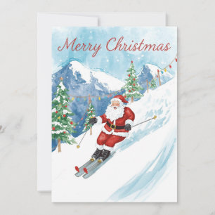 Ski Christmas with Santa Claus on the mountain  Holiday Card