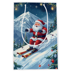 Ski Christmas with Santa Claus on the mountain Medium Gift Bag