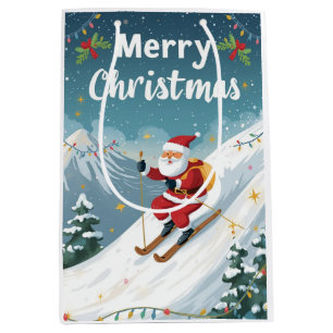 Ski Christmas with Santa Claus on the mountain  Medium Gift Bag