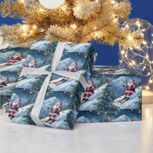 Ski Christmas with Santa Claus on the mountain Wrapping Paper