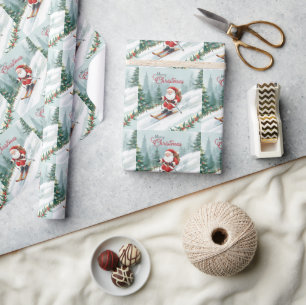 Ski Christmas with Santa Claus on the mountain Wrapping Paper